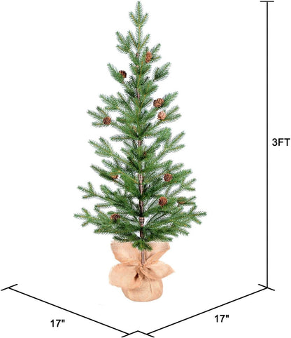 3FT Tabletop Artificial Christmas Tree, 209 Realistic PE Branches, Pine Cone Decorations, Unlit