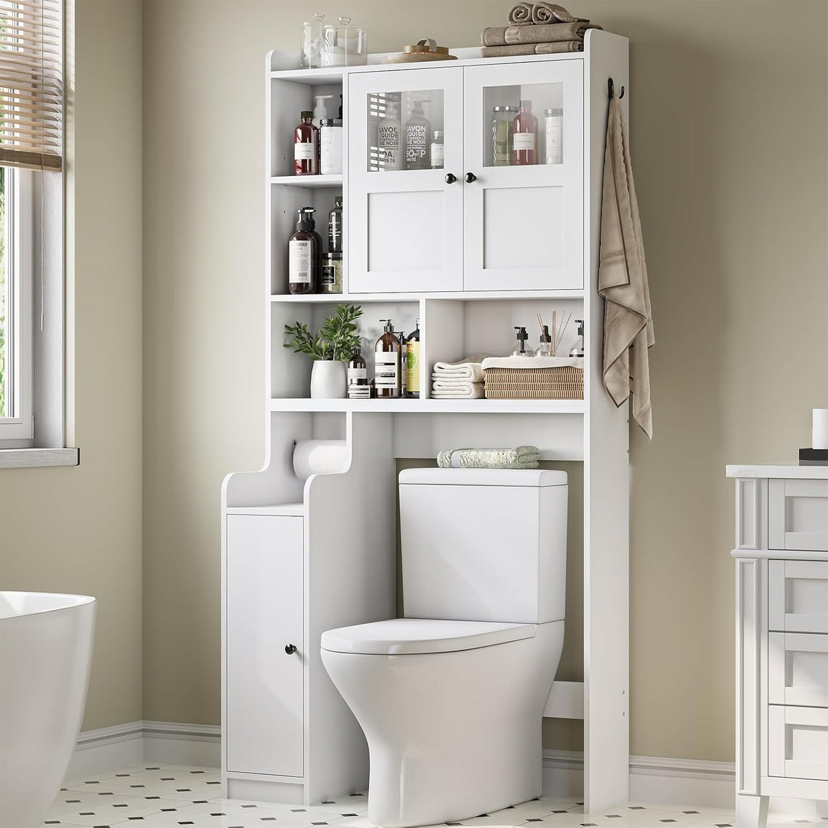 Itaar Over The Toilet Storage Cabinet, Over Toilet Bathroom Organizer with Glass Doors & Toilet