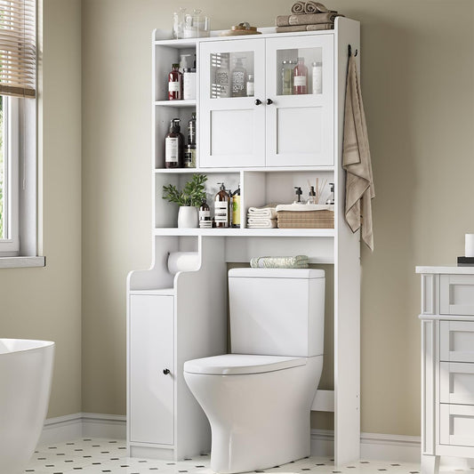 Itaar Over The Toilet Storage Cabinet, Over Toilet Bathroom Organizer with Glass Doors & Toilet