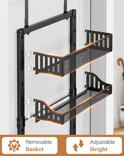 8-Tier Over the Door Pantry Organizer, Large Metal Door Spice Rack with Adjustable Basket, 2 in 1