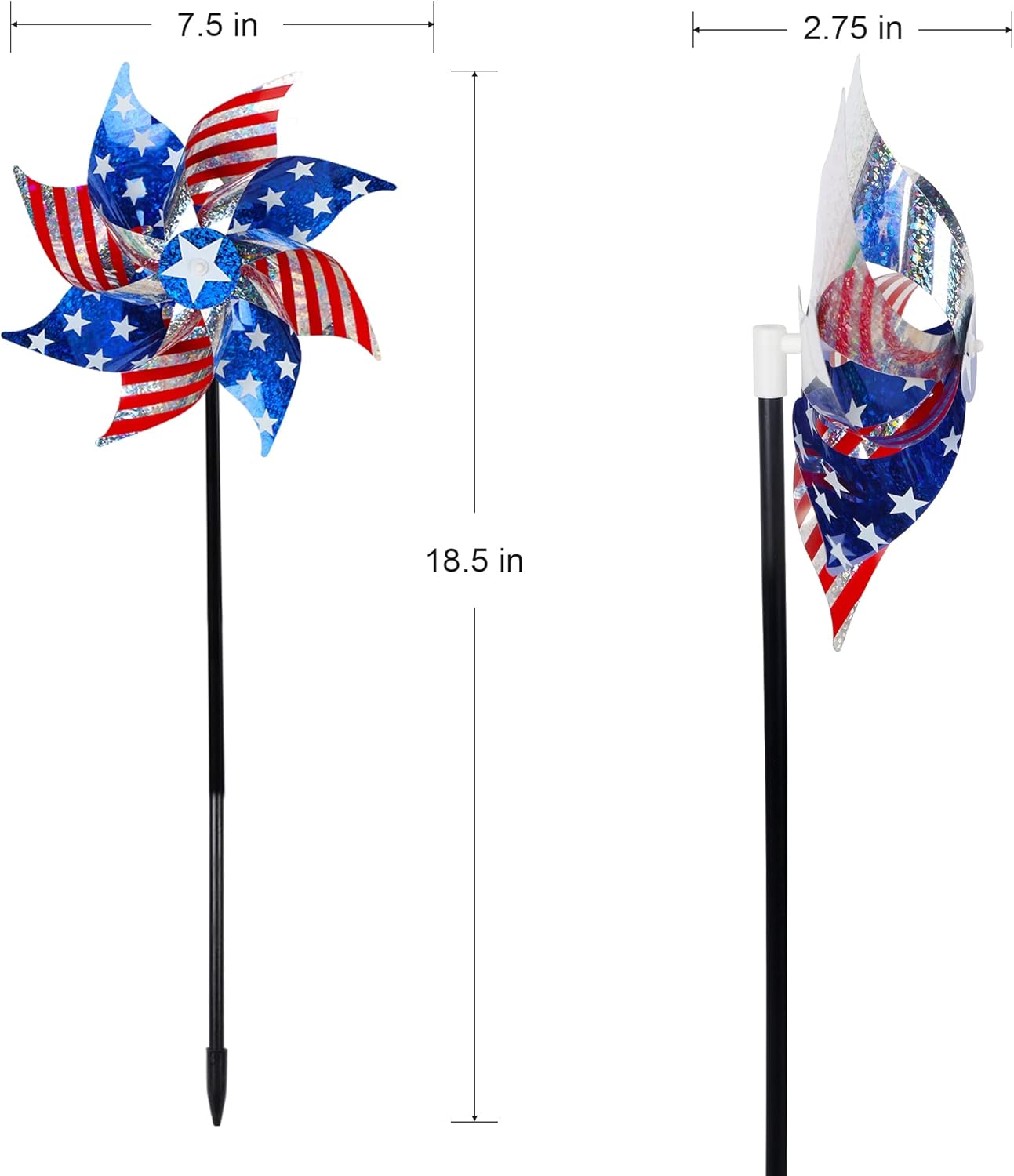 Hausse 10 Pack Reflective Pinwheels Patriotic Decorations, American Flag on Stick Wind Spinner with