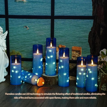 Flickering Flameless LED Candles,Battery Operated Candles 9 Pcs with Embedded Star String,Acrylic
