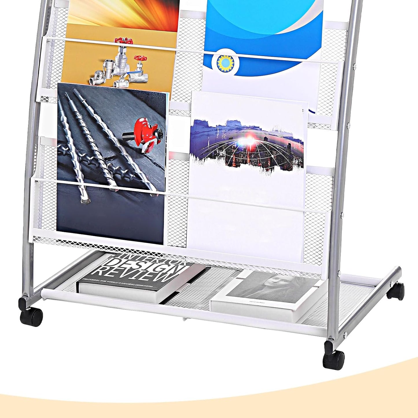 PATIKIL L-shaped Magazine Display Racks Floor Standing 4 Layers Brochure Stand Catalog Literature