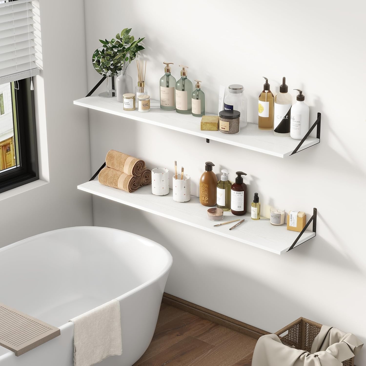 Fun Memories Deep Floating Shelves, 55W x 12D Floating Shelves for Wall, Wood White Floating Shelf