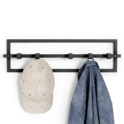 Umbra Cubiko Wall Hooks, Adjustable Steel Coat Rack, 5 Hook, Black