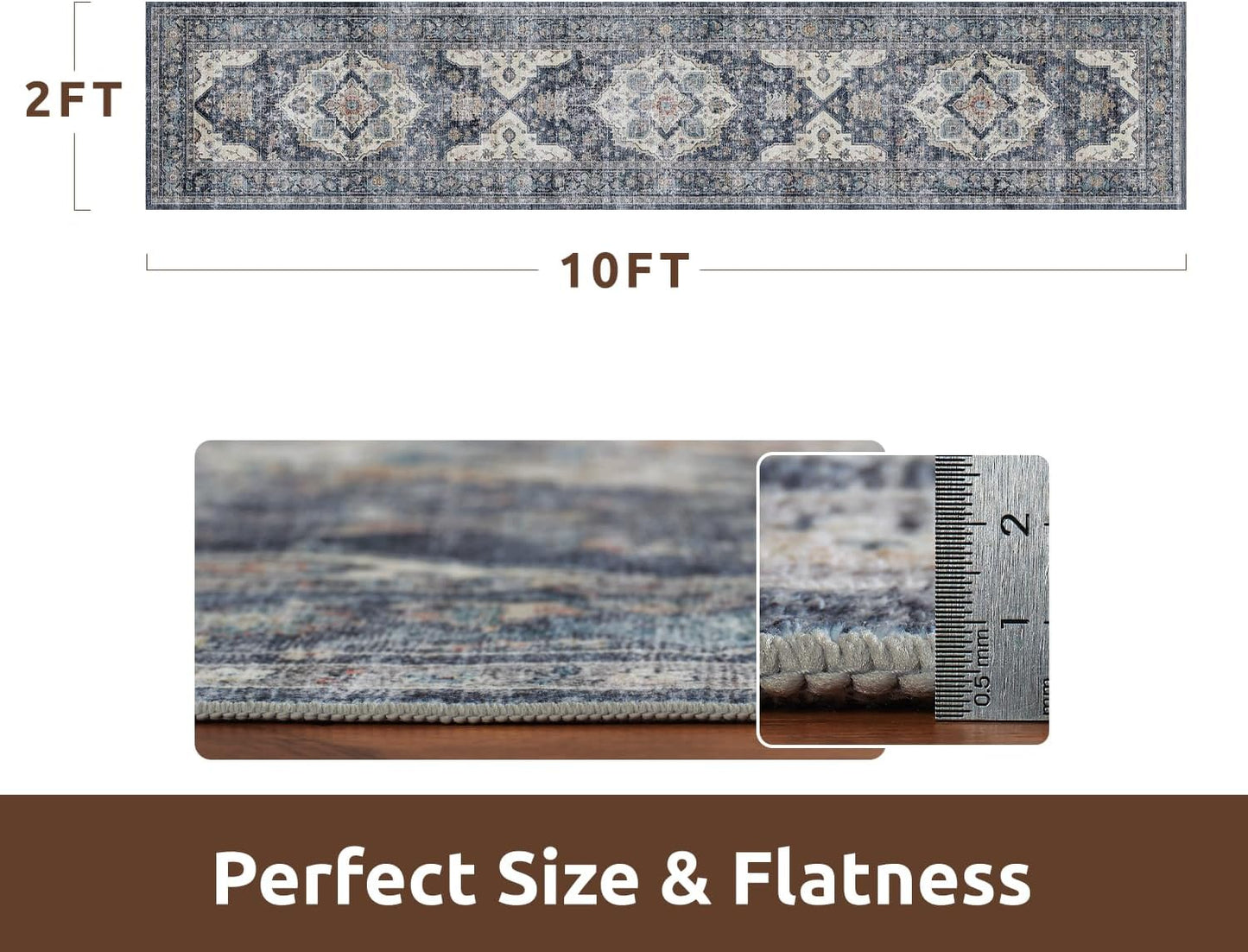 AMOAMI-2X10 Runner Rug-Washable Runners for Hallways-Soft Non Slip Bedside Rugs for Bedroom-Vintage