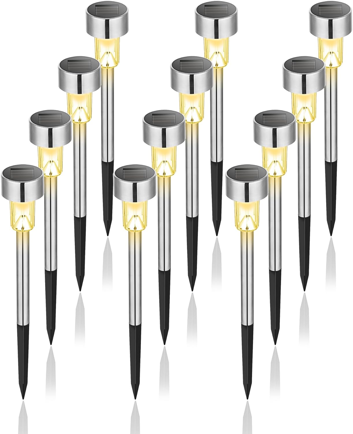 GIGALUMI Solar Lights Outdoor Waterproof, 12 Pack, Stainless Steel LED Solar Garden Lights for