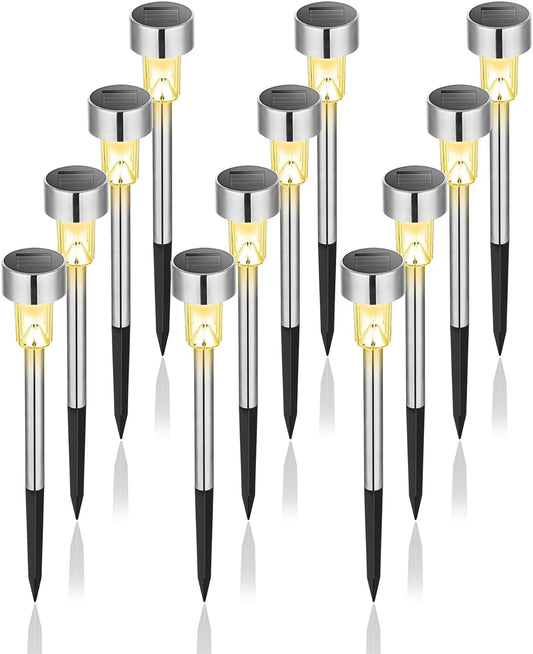 GIGALUMI Solar Lights Outdoor Waterproof, 12 Pack, Stainless Steel LED Solar Garden Lights for
