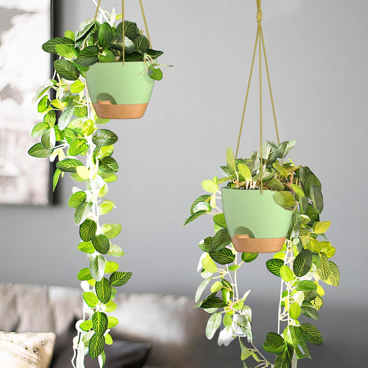ZMTECH 6.5 Inch Hanging Planters for Indoor Outdoor Plants, 2 Pack Self Watering Hanging Plant Pots