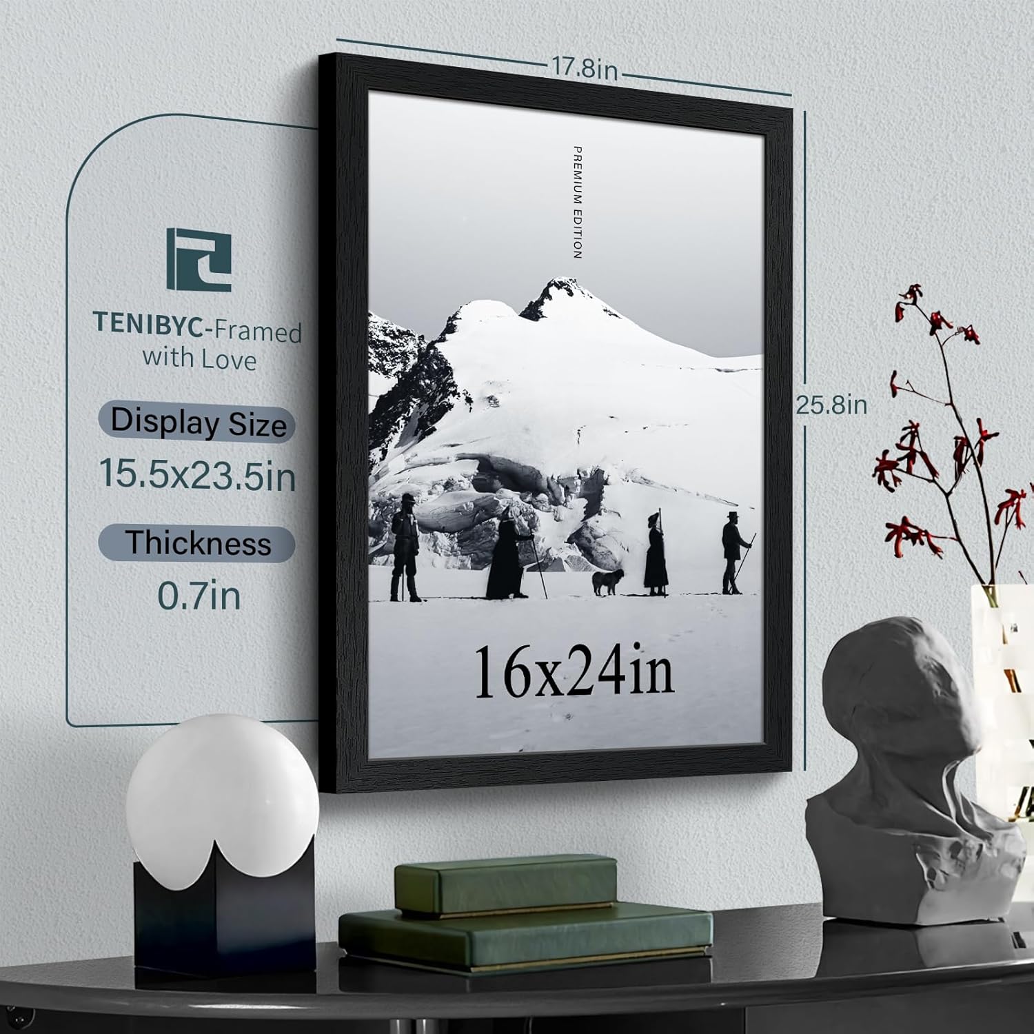 16x24 Poster Frame 3 Pack - Black, Textured Solid Wood Picture Frame, Wall Gallery Photo Frame