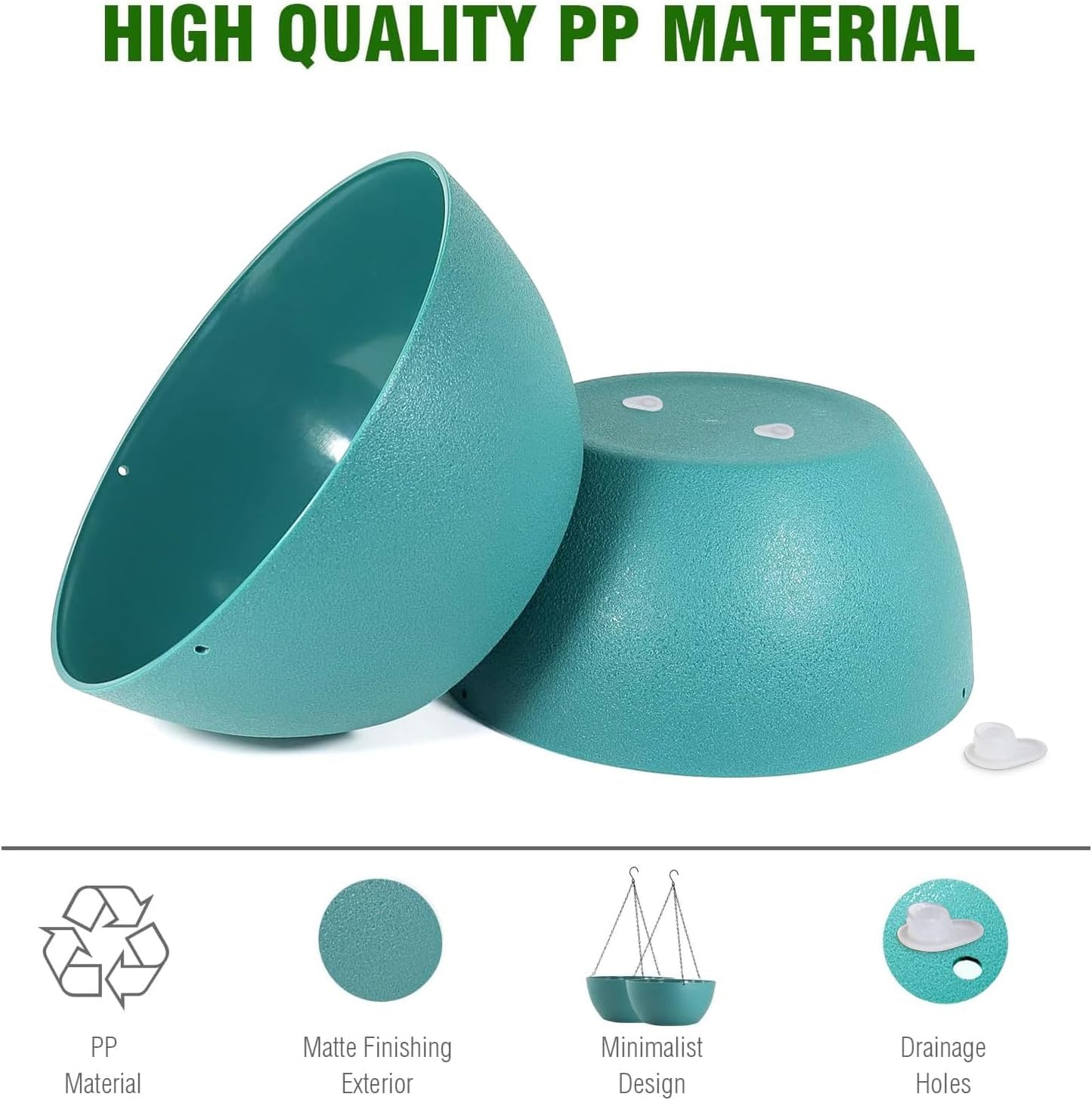 10 inch Hanging Planters for Outdoor Indoor Plants with Drainage Holes and Chain, 2 Pack Round