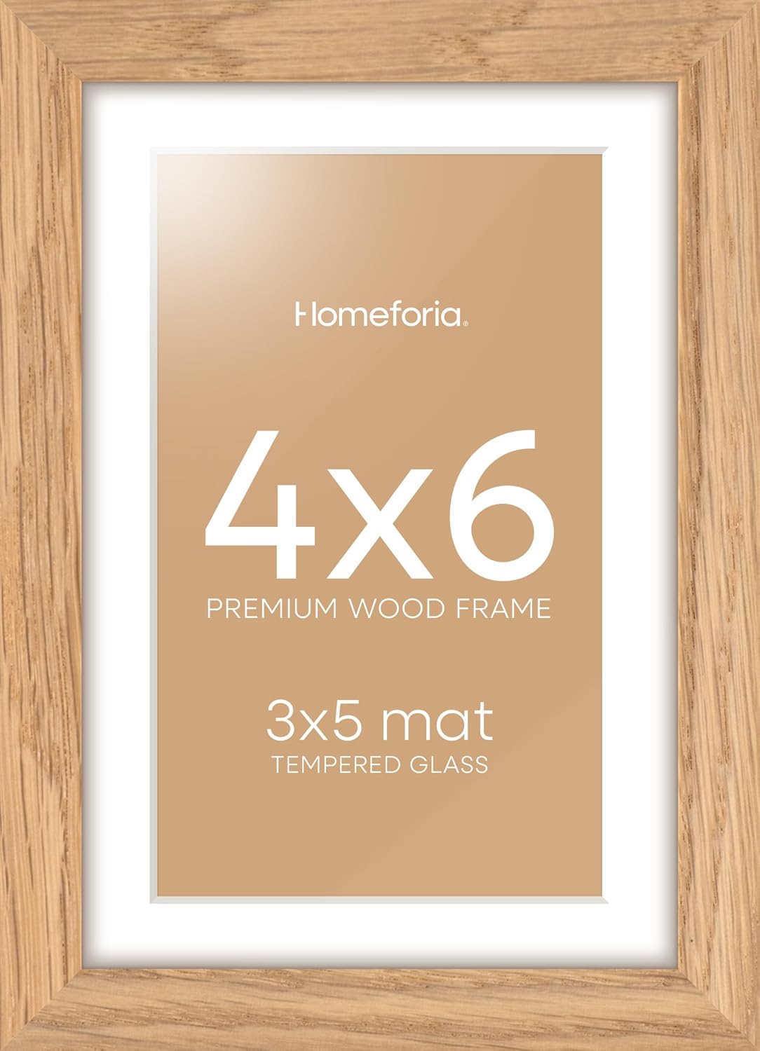 Homeforia 4x6 Picture Frame Wood, High End Natural Oak 4x6 Light Wooden Frames with Mat 3x5 for