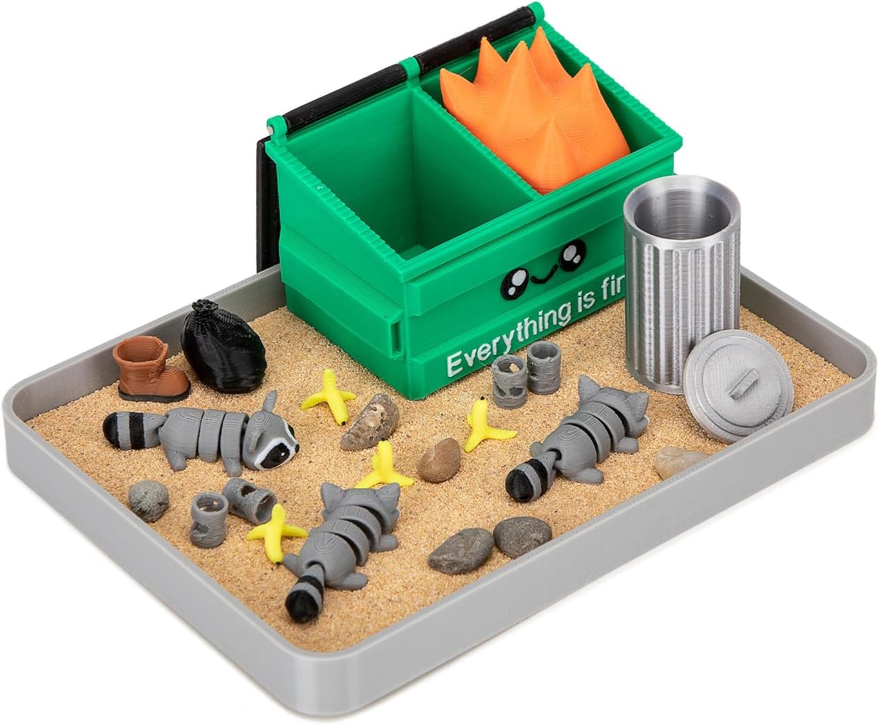 Stylor Dumpster Fire Zen Garden Desk Decor - Miniature Sandbox with Raccoon & Flames, Humorous