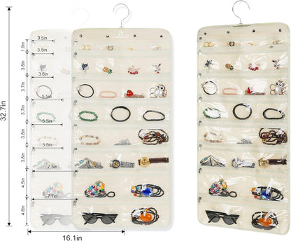 Freegrace Hanging Jewelry Organizer Revolving Hanger - Secure Zipper Closure - 50 Pockets