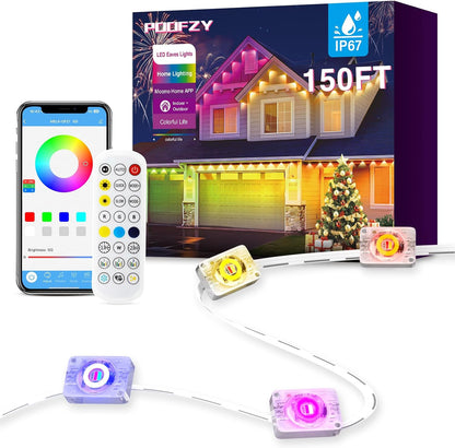 POOFZY Permanent Outdoor Lights for House, 150ft RGB+IC Smart Outdoor Decor, 50 Scene Modes