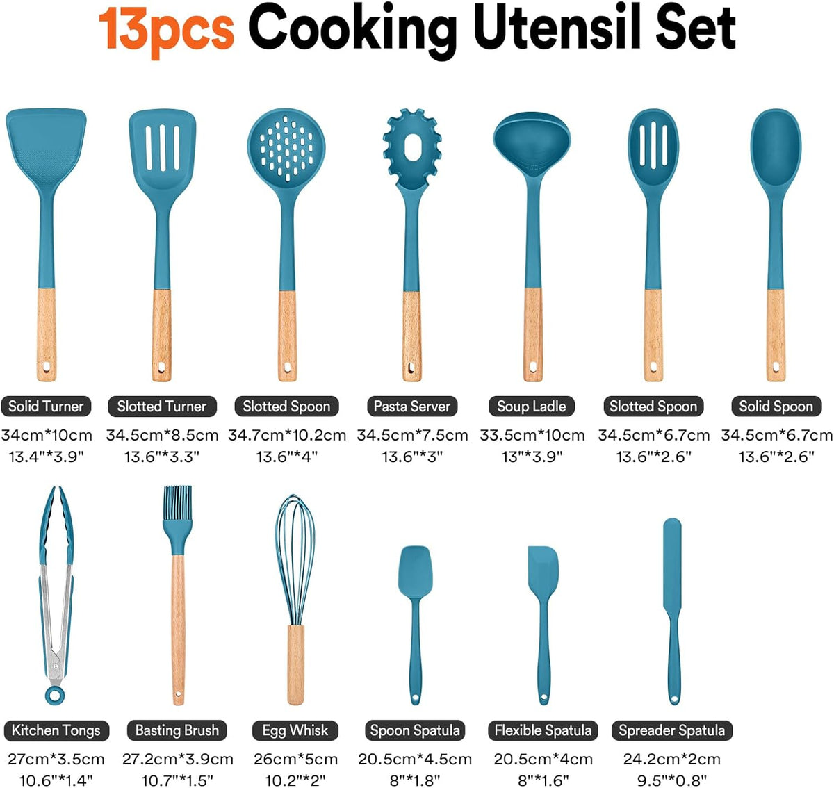 Kitchen Utensils Set, 13PCS Silicone Cooking Utensils, Heat Resistant Kitchen Utensil Spatula Set