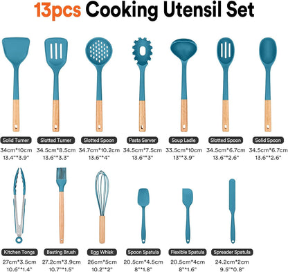 Kitchen Utensils Set, 13PCS Silicone Cooking Utensils, Heat Resistant Kitchen Utensil Spatula Set