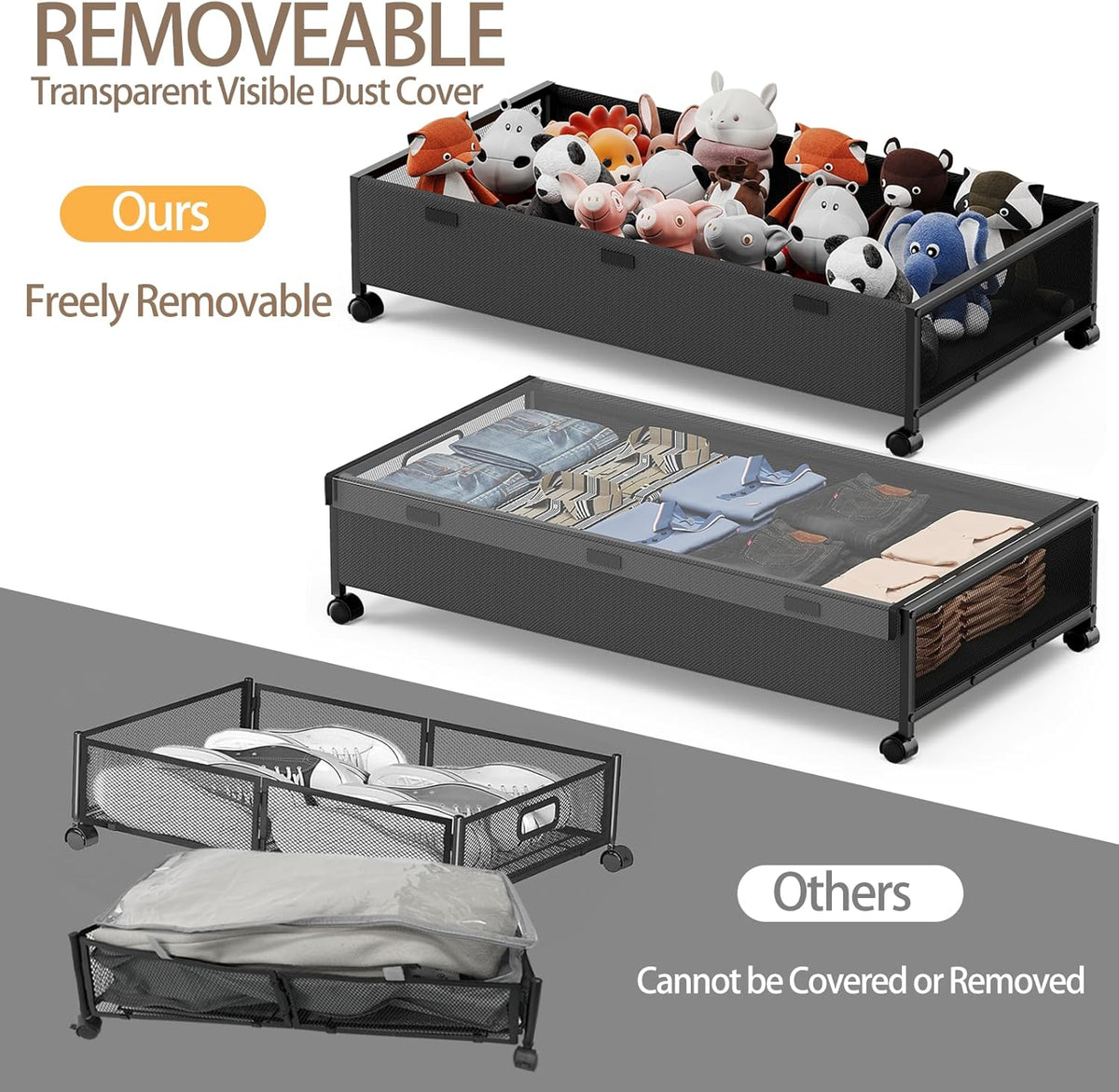 Under Bed Storage Containers with Wheels, Underbed Shoe Storage Organizer with Removable Lids