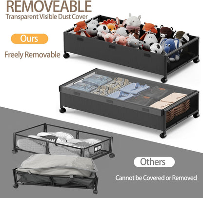 Under Bed Storage Containers with Wheels, Underbed Shoe Storage Organizer with Removable Lids
