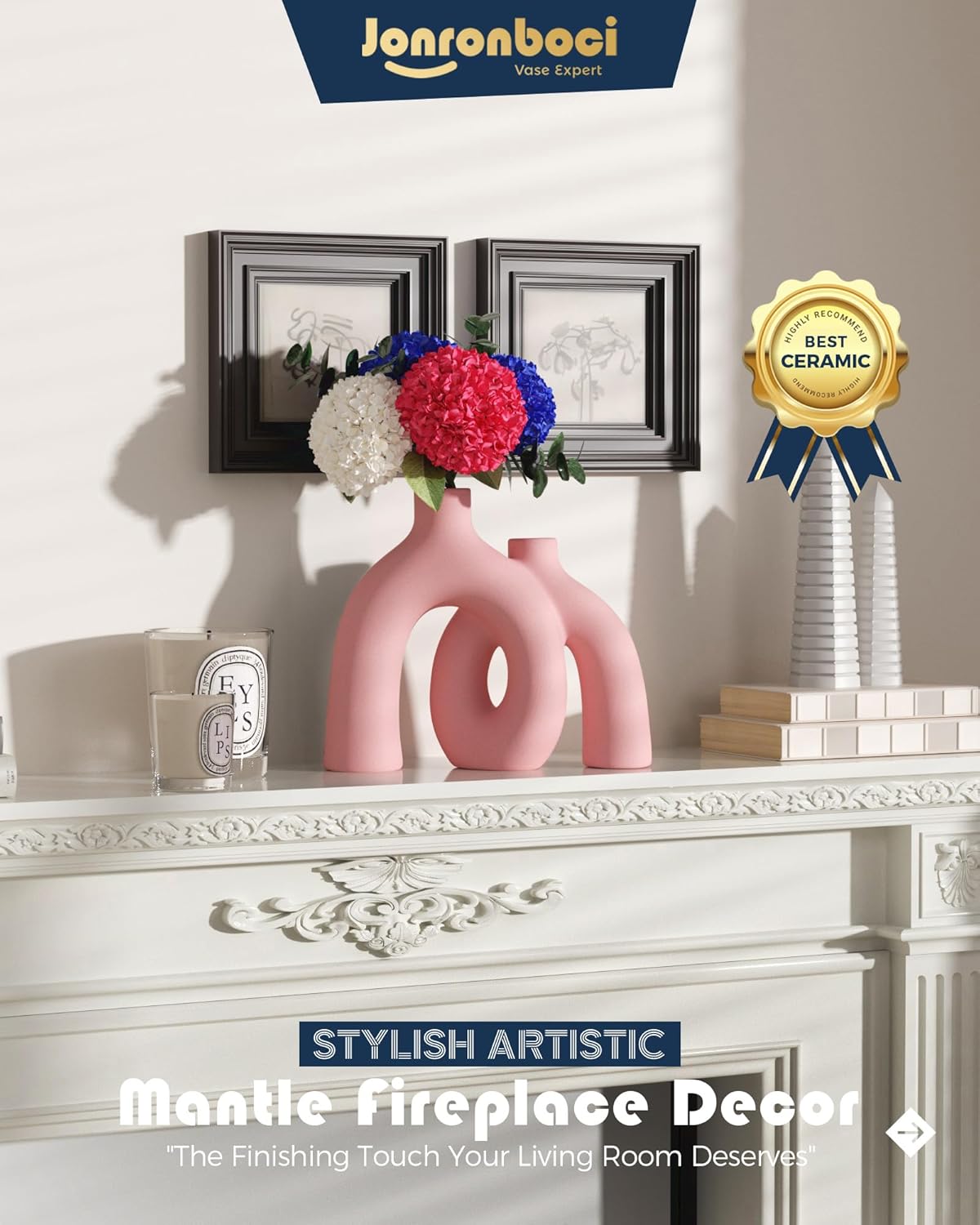 Hug Donut Decorative Vase Set - Light Pink Modern Glam Eclectic Style Vases Home Decor, Matte