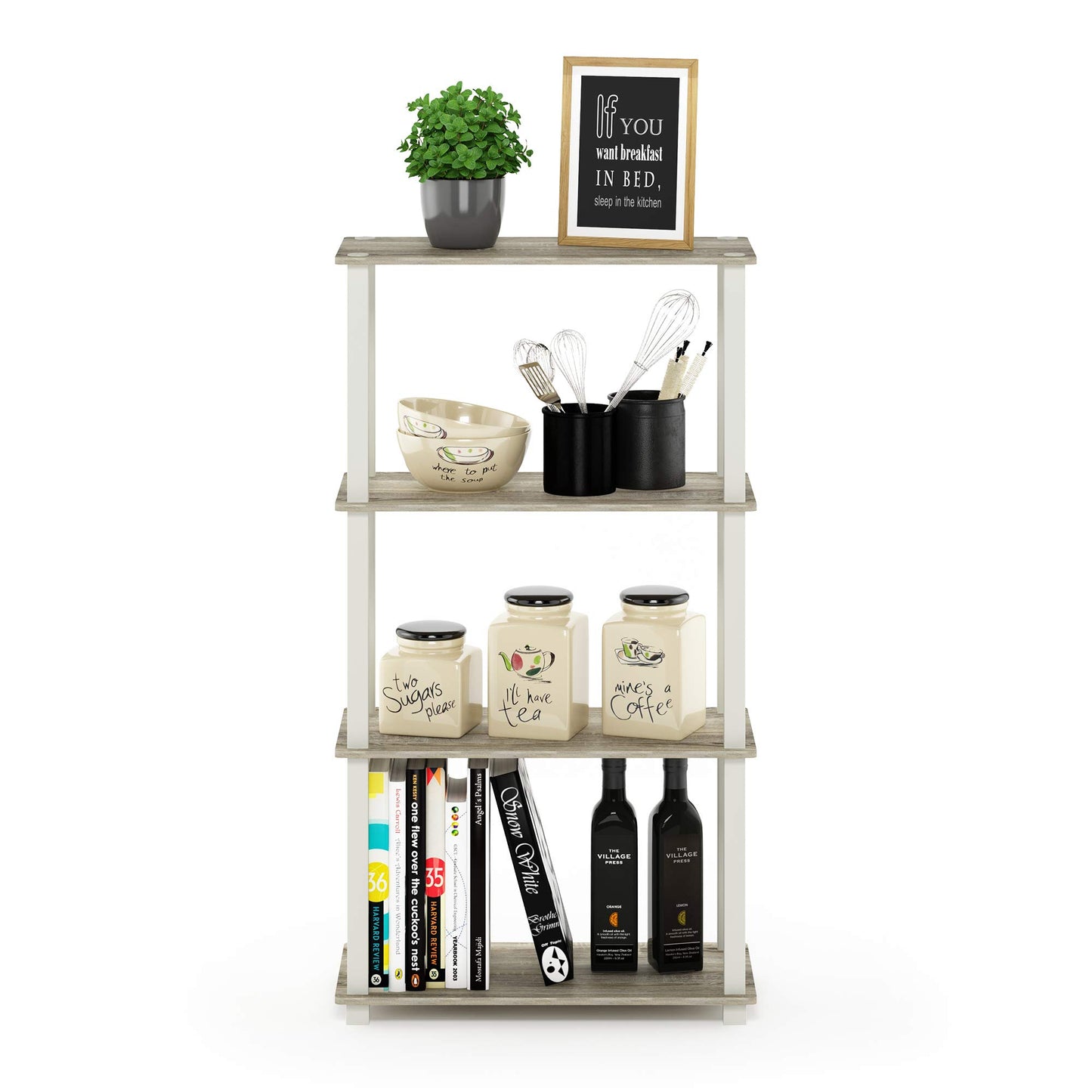 Furinno TURN-S-TUBE Storage Shelves, 4-Tier Book Shelf, Corner Shelf, Toolless Open Shelves, for
