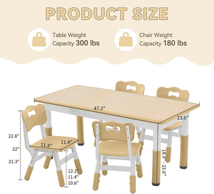 Kids Study Table and Chairs Set, Height Adjustable Toddler Table and Chair Set for Kids Ages 3-8