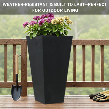 GreenShip 27" Tall Planters, Set of 2 – Black Outdoor Planter for Front Porch & Tall Plants