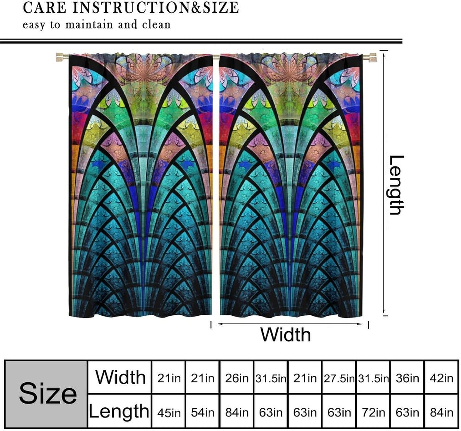Stained Glass Curtains,Retro Design Style Colorful Abstract Art Home Decor Drapes for Bedroom