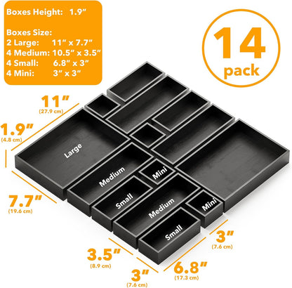 SpaceAid 14-Piece Bamboo Drawer Organizer Storage Boxes Set, Wood Tray Junk Drawer Organizers