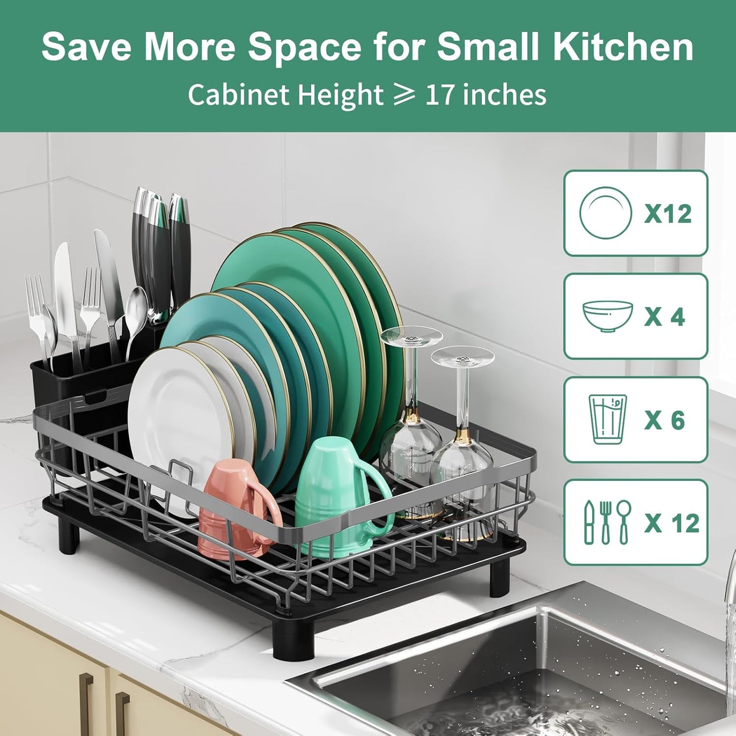 MOUKABAL Dish Drying Rack, Dish Rack, Large Dish Racks for Kitchen Counter, Drying Rack Kitchen