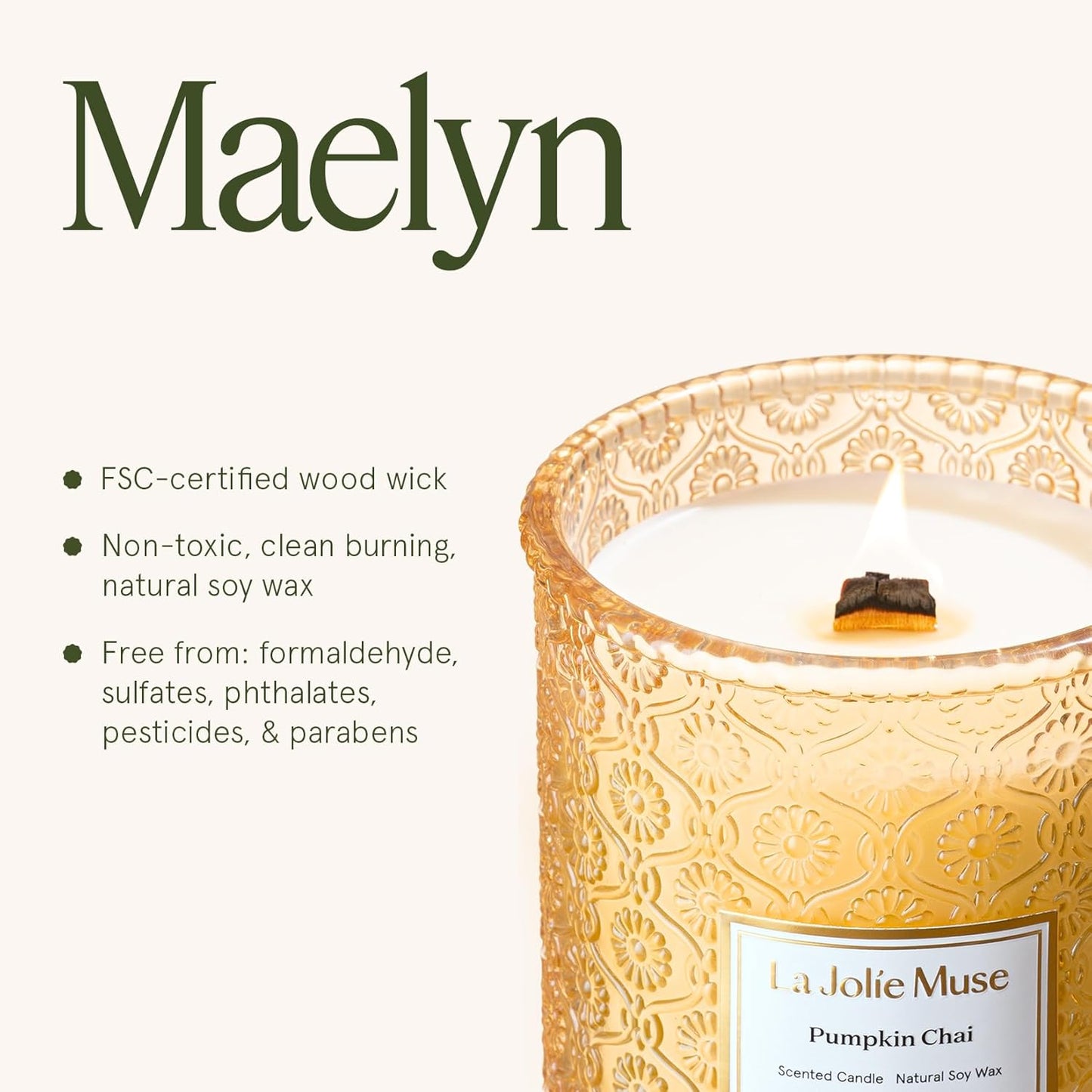 LA JOLIE MUSE Pumpkin Candle, Fall Candles for Home Scented, 19 oz Large Wood Wicked Candles