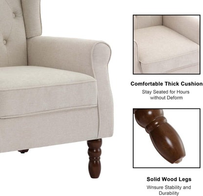 Accent Chair, Upholstered Armchair with Button Tufted High Back & Solid Wood Legs, Comfy Wingback