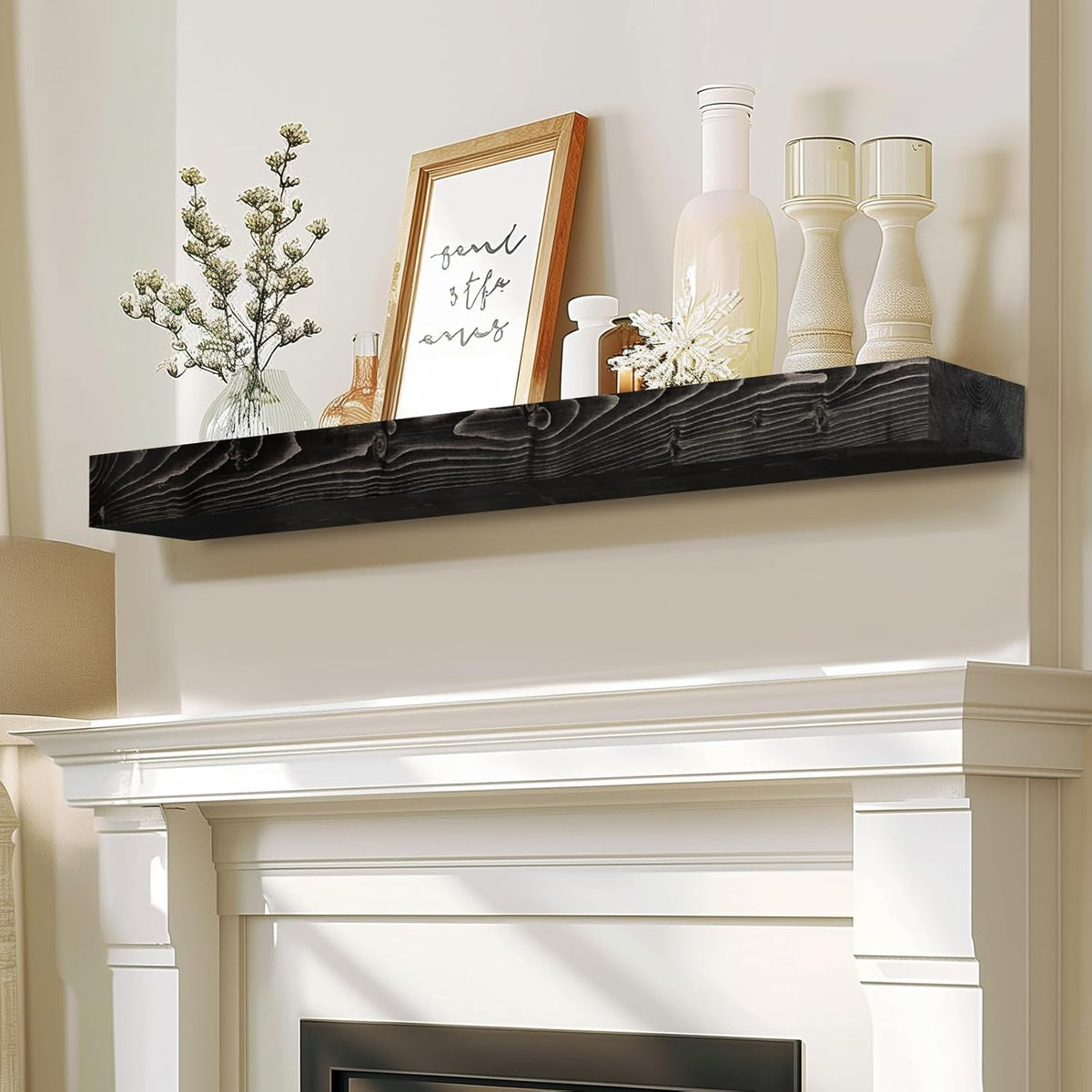 48x7x3 Fireplace Mantel - Solid Rustic Wood - Wall Mounted Floating Shelf with Invisible Heavy Duty