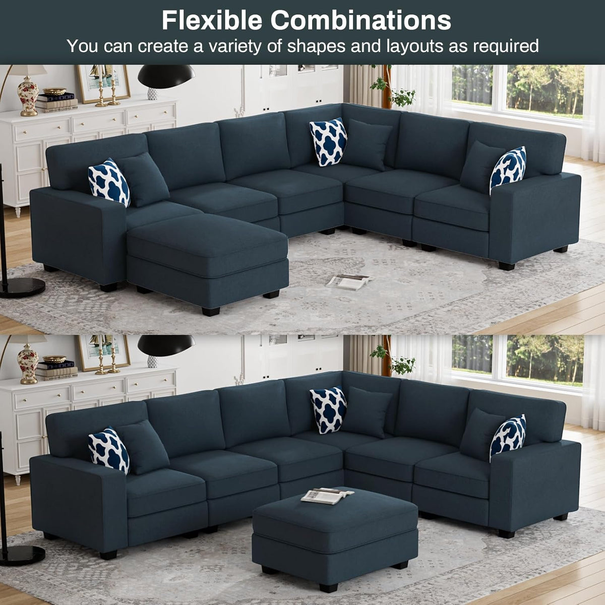 L Lengend Vansen Modular Sectional Sofa U Shaped Couch with Ottoman Modern Reversible Corner