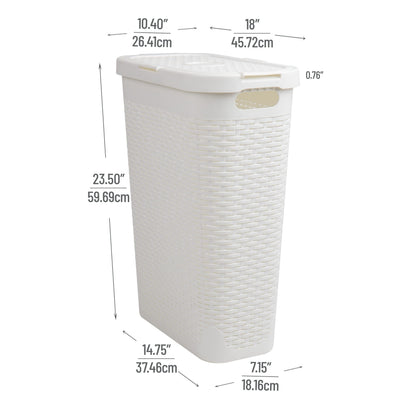 Mind Reader Slim Laundry Hamper with Lid, 40L Clothes Basket, Narrow Tapered Design with Ventilated