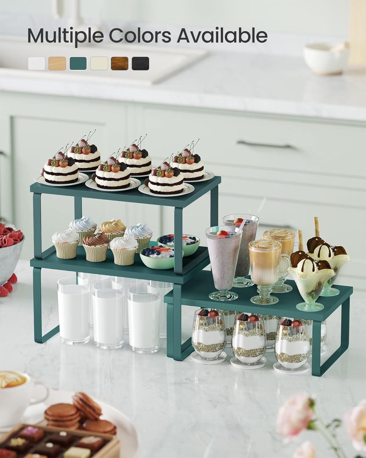 SONGMICS Cabinet Organizer Shelf, Set of 3 Kitchen Counter Shelves, Kitchen Storage, Spice Rack