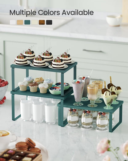 SONGMICS Cabinet Organizer Shelf, Set of 3 Kitchen Counter Shelves, Kitchen Storage, Spice Rack