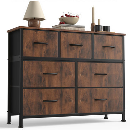 Sweetcrispy 7 Drawer Dresser for Bedroom Storage with Fabric Bins, Brown