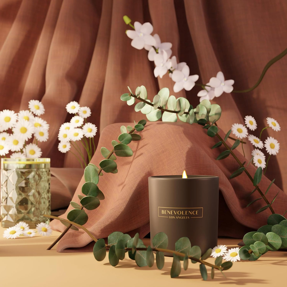 Benevolence LA Eucalyptus & Chamomile Scented Candle | Soy Candles, Black Candle for Home | Gifts