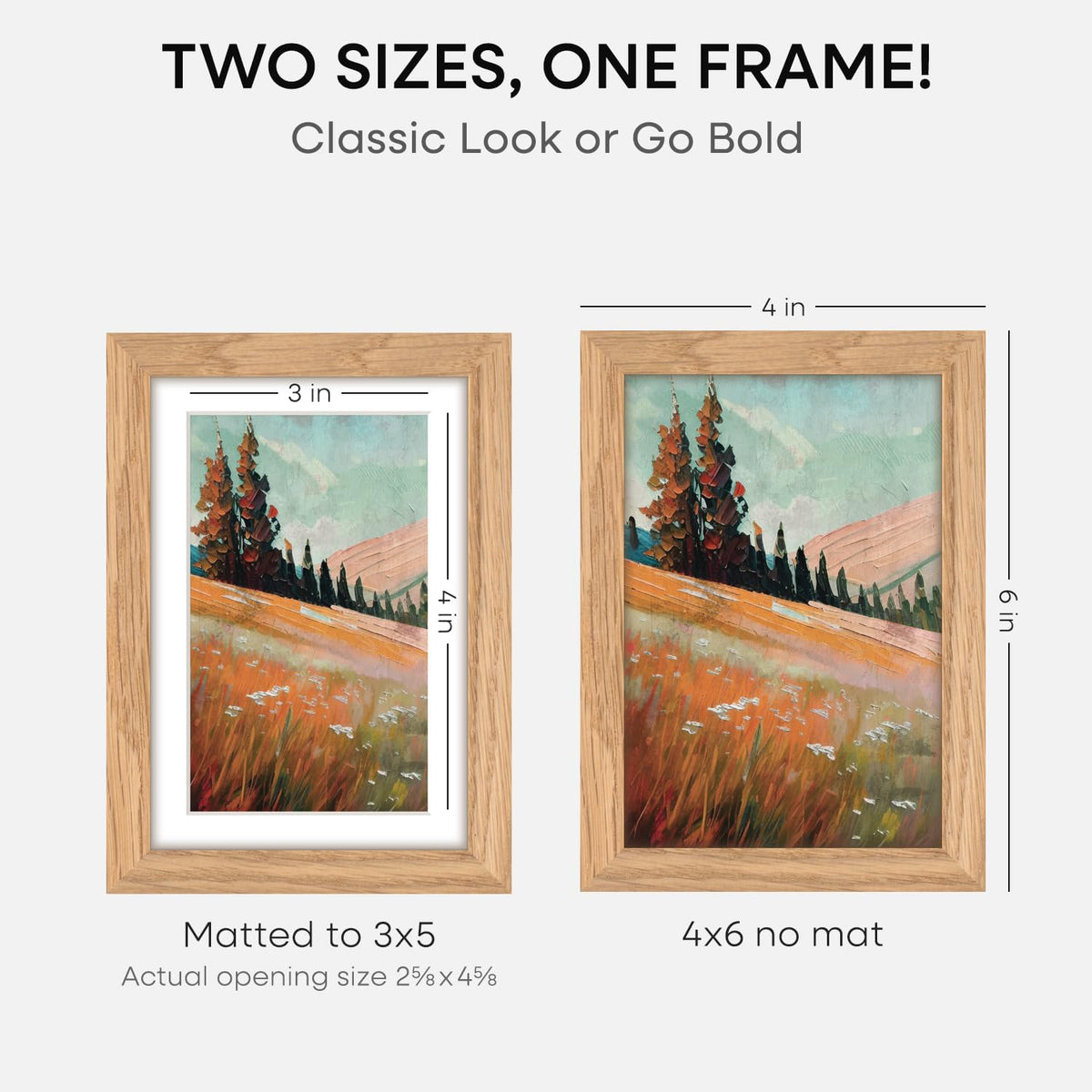 Homeforia 4x6 Picture Frame Wood, High End Natural Oak 4x6 Light Wooden Frames with Mat 3x5 for