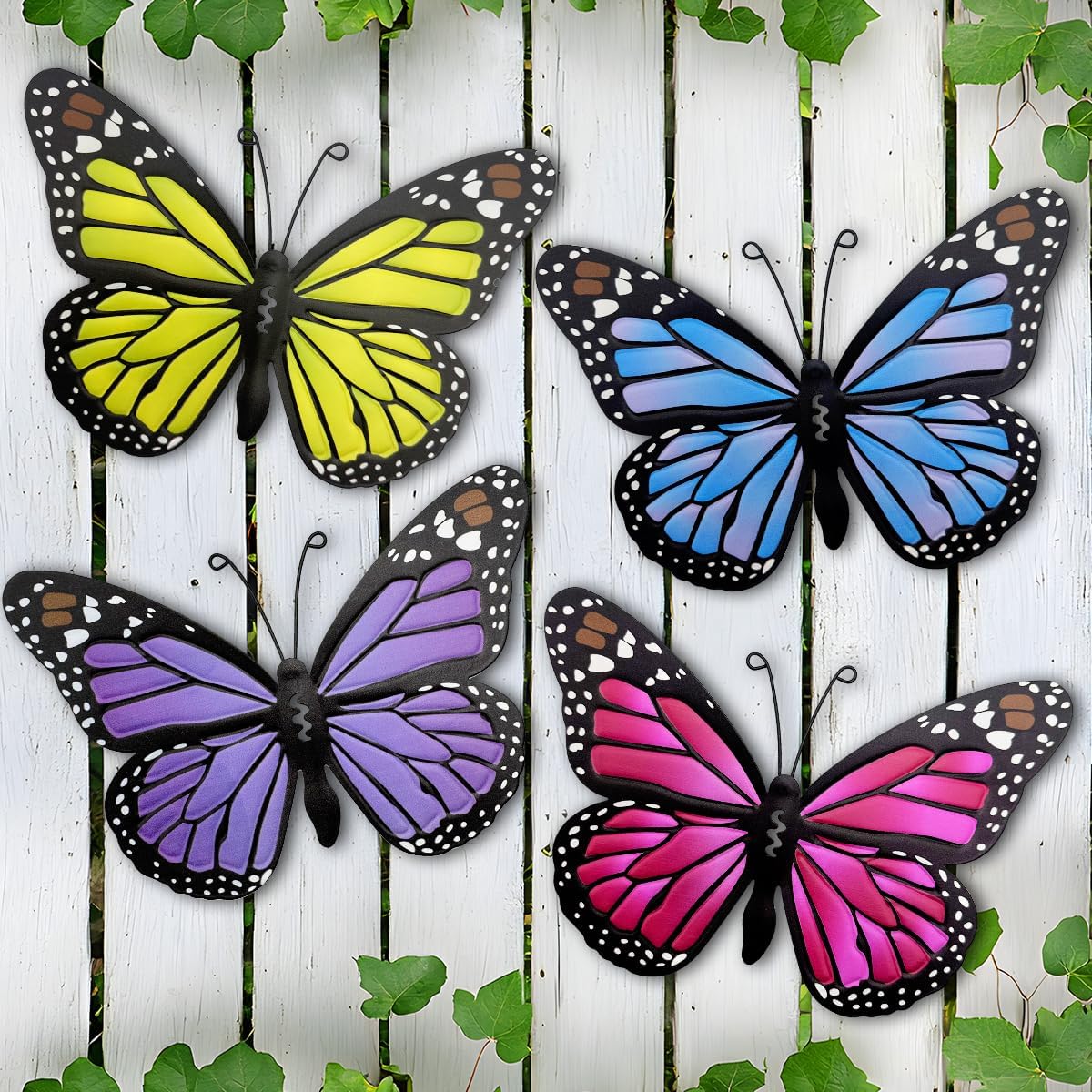 Metal Butterfly Outdoor Decor - 4 Pack 9.8in Butterflies Wall Sculpture Hanging Decor for Outside