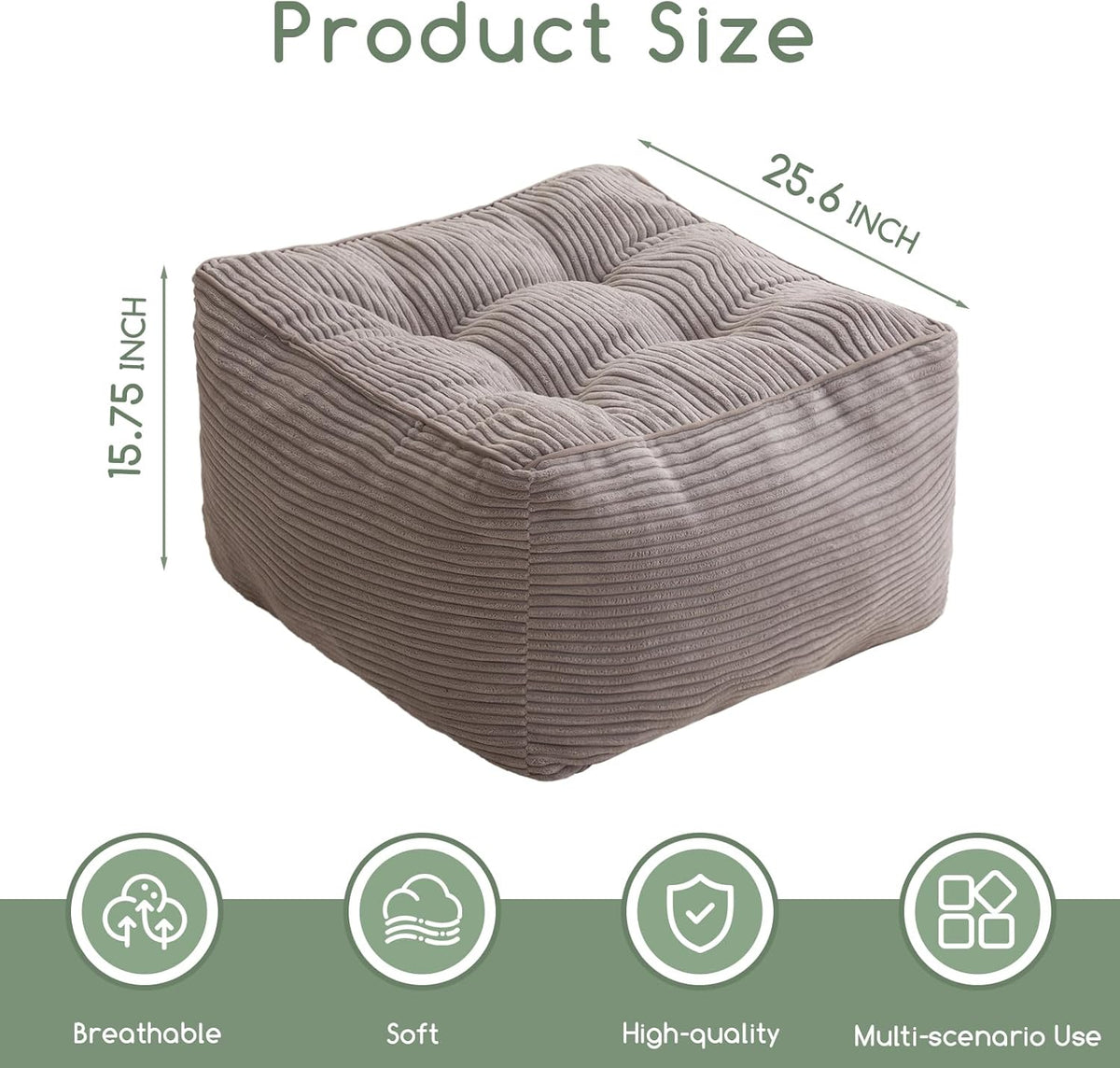 HIGOGOGO Square Stuffed Pouf Ottoman, Corduroy Poufs with Foam Chunk Filling, Furry and Fluffy Pouf