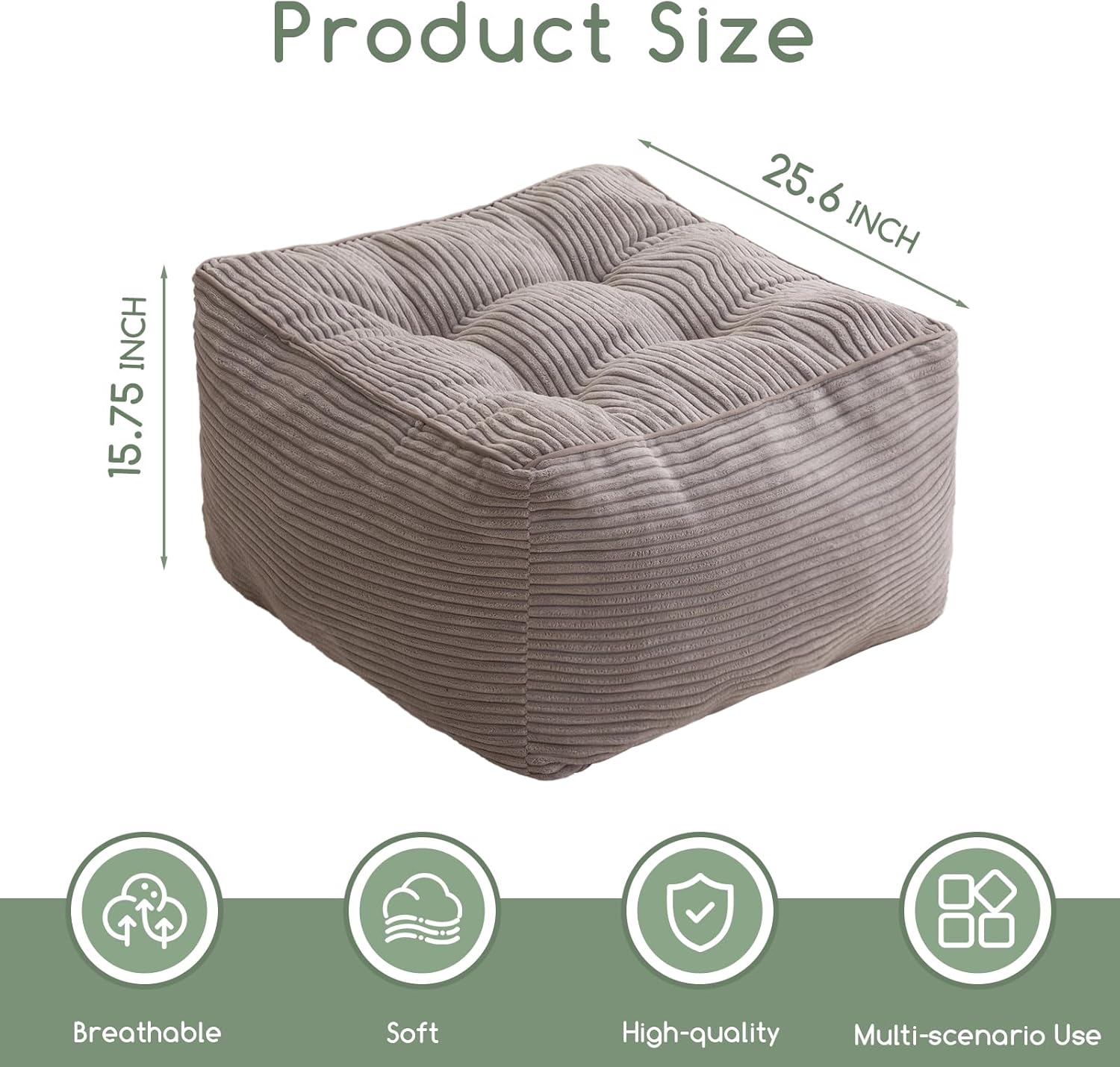 HIGOGOGO Square Stuffed Pouf Ottoman, Corduroy Poufs with Foam Chunk Filling, Furry and Fluffy Pouf