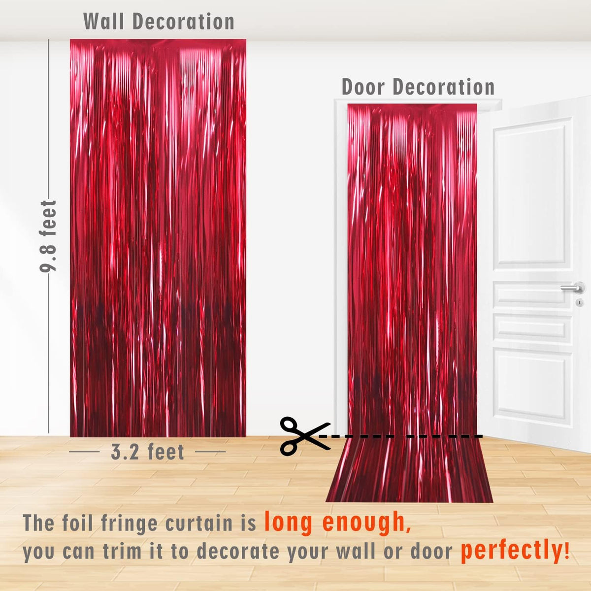 GOER 3.2 ft x 9.8 ft Metallic Tinsel Foil Fringe Curtains Party Photo Backdrop Party Streamers for