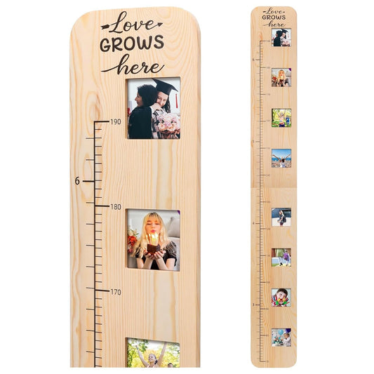 Garybank Solid Wood Growth Chart for Kids with Picture Frames, Height Measurement Ruler Milestone