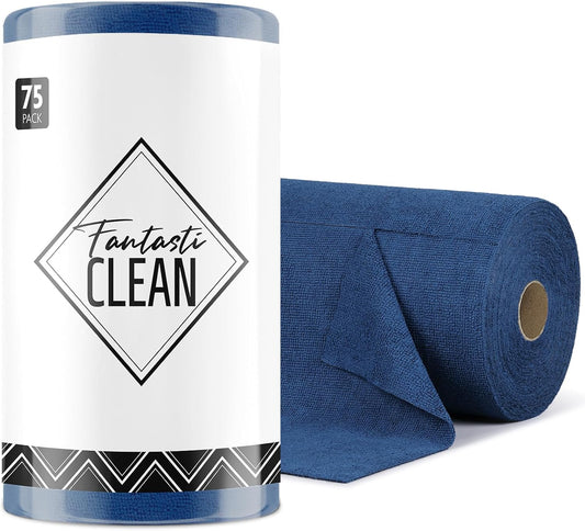 Fantasticlean Microfiber Cleaning Cloth Roll -75 Pack, Tear Away Microfiber Towels, 12" x 12"