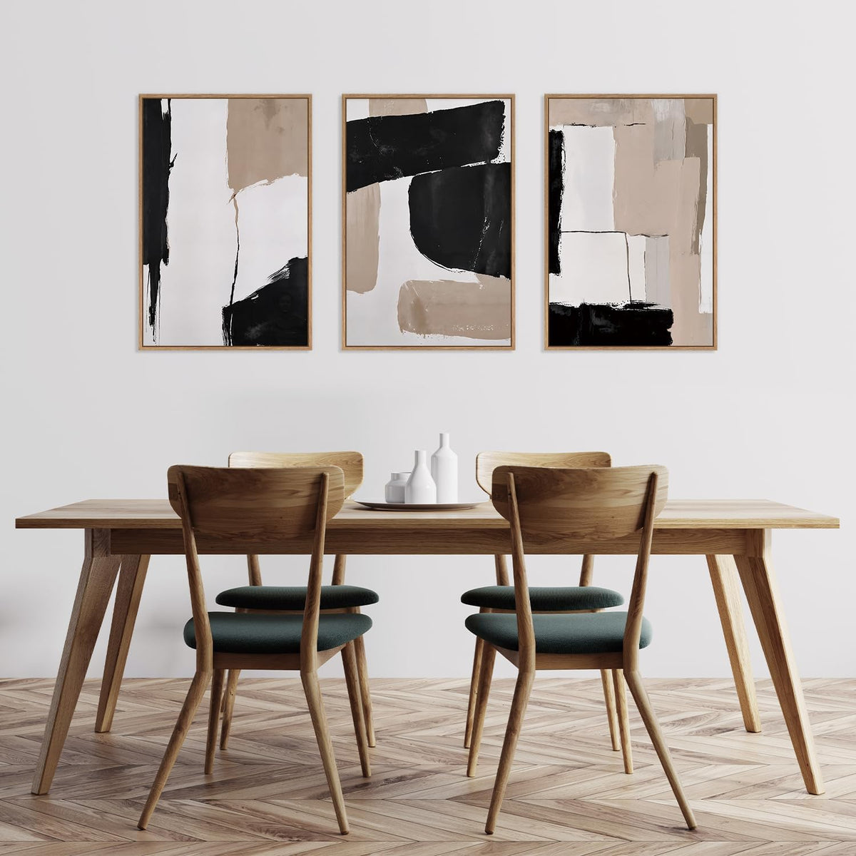 HLNIUC Large Framed Neutral Abstract Canvas Wall Art,Black and White Abstract Wall Decor Set of