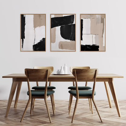 HLNIUC Large Framed Neutral Abstract Canvas Wall Art,Black and White Abstract Wall Decor Set of