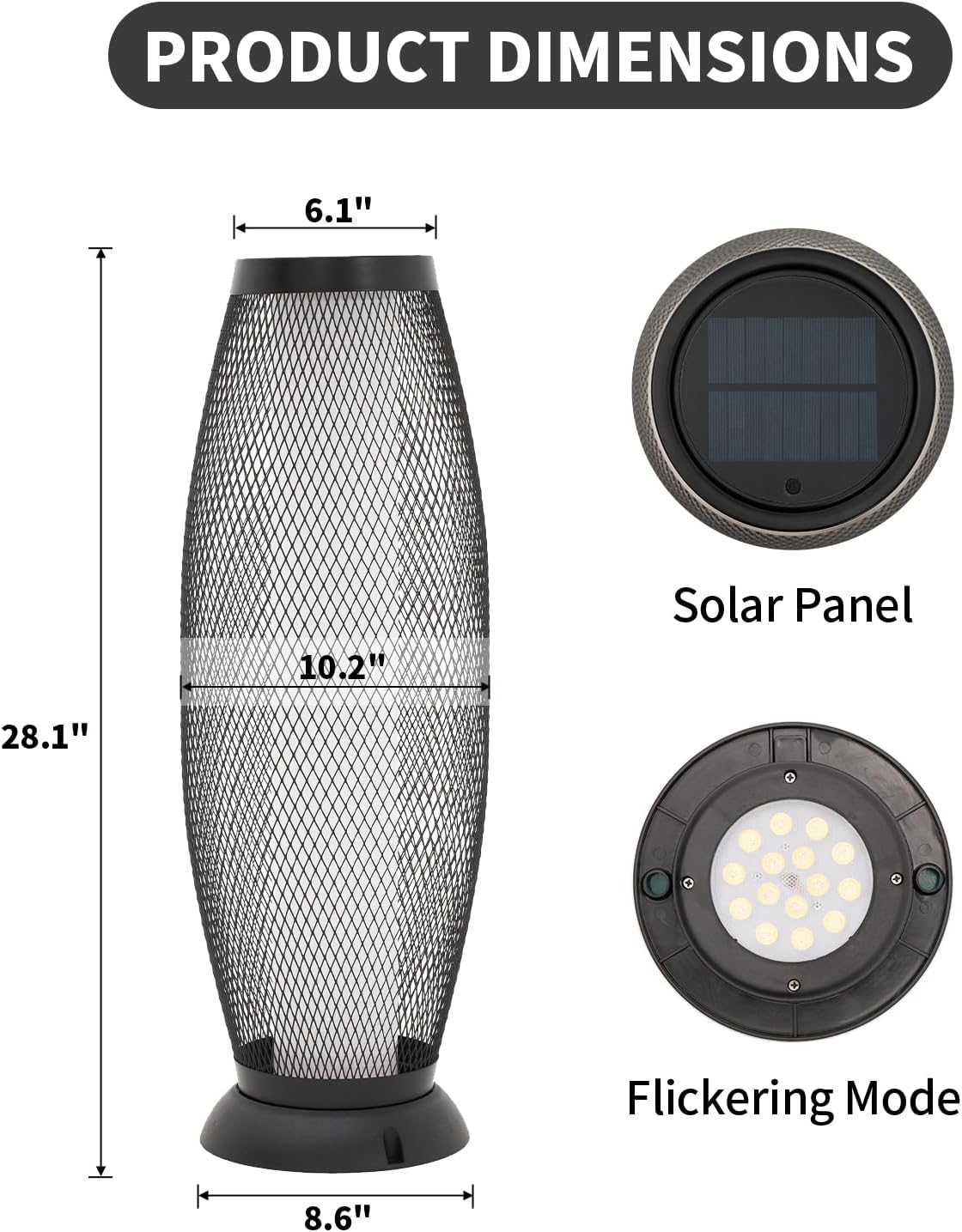 Patio Solar Light Flickering Flame Solar Lamps Hollow Out Waterproof Outdoor Lantern Metal