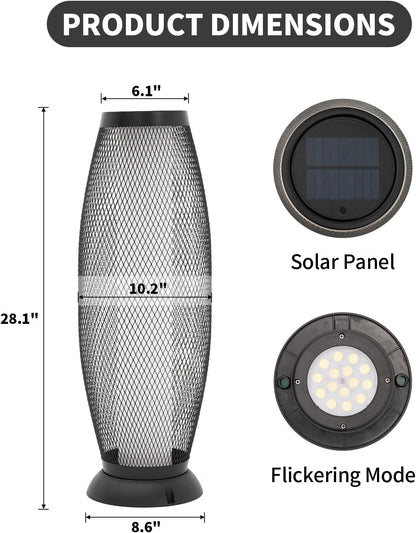 Patio Solar Light Flickering Flame Solar Lamps Hollow Out Waterproof Outdoor Lantern Metal